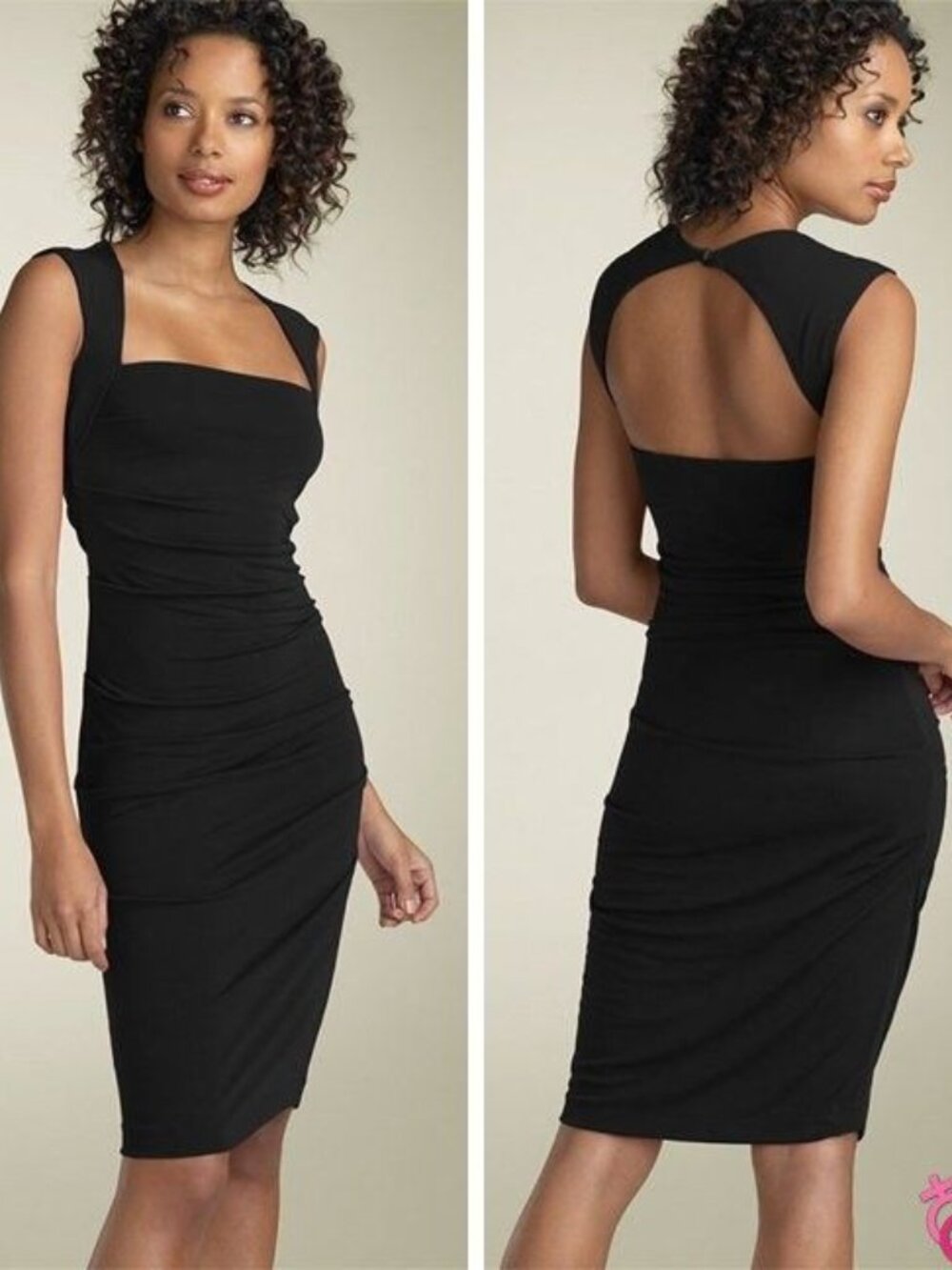 Nicole Miller open back midi black dress M